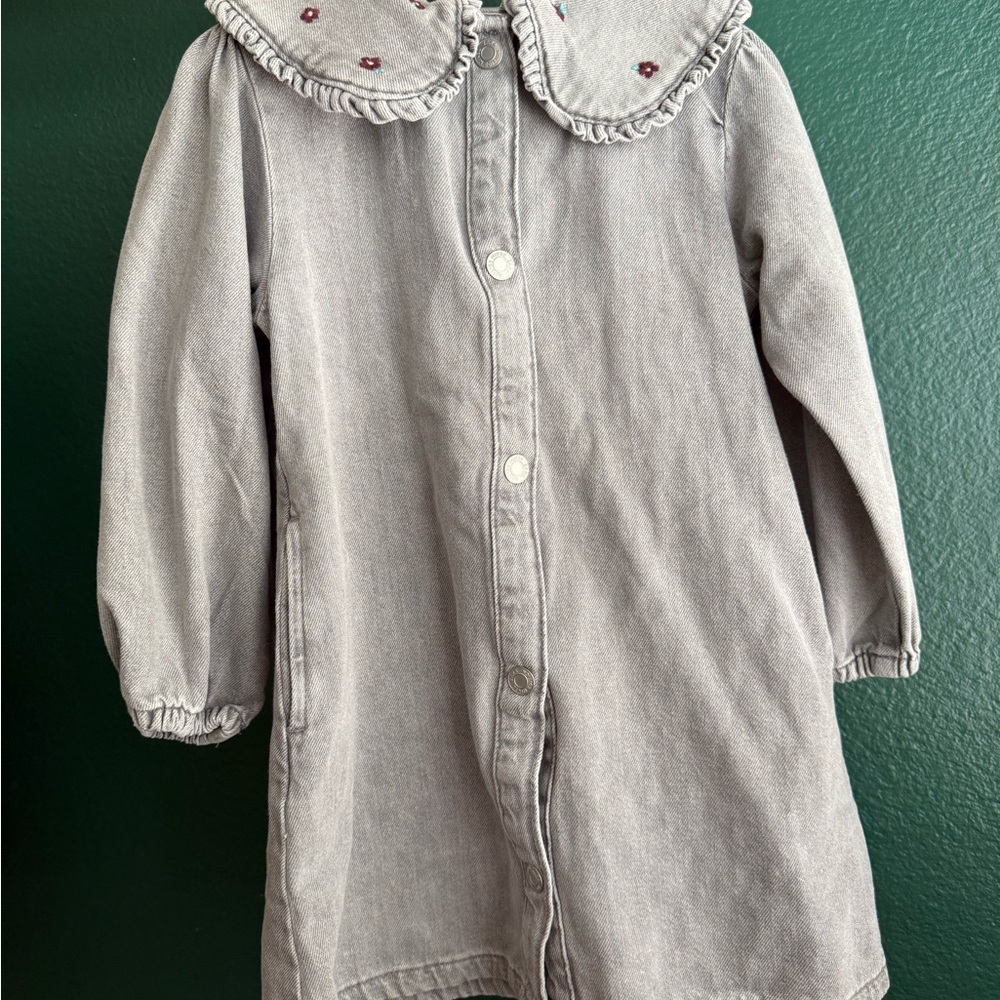 Zara Gray Embroidered Collar Dress